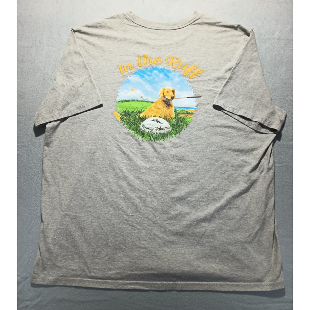 Tommy Bahama XXL Gray Graphic T Shirt Golf Dog “In The Ruff” Short Sleeve